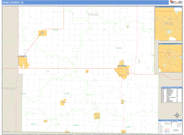 Page County Iowa Zip Code Wall Map