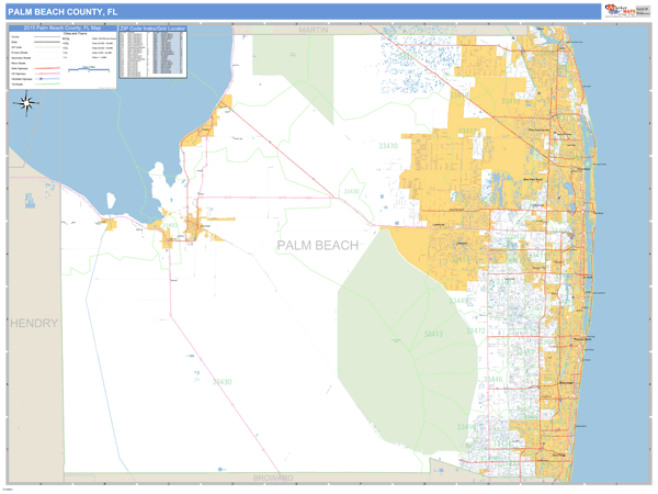 Palm Beach County, Florida Zip Code Wall Map | Maps.com.com