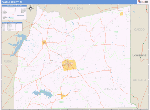 Panola County Texas Zip Code Wall Map