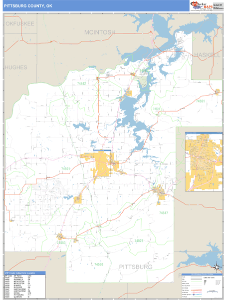 Pittsburg County Oklahoma Zip Code Wall Map 8269