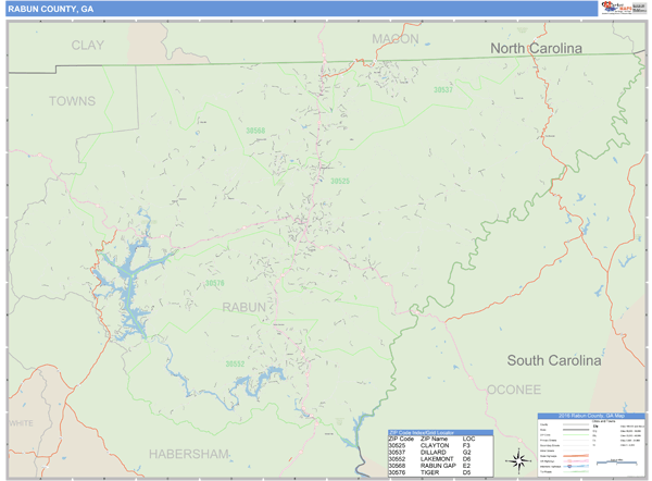 Rabun County Georgia Zip Code Wall Map 0742