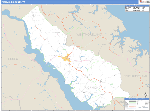 Richmond County, Virginia Zip Code Wall Map | Maps.com.com