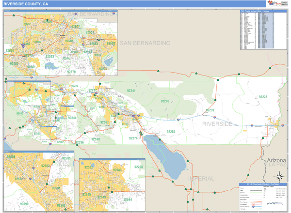 Riverside County, California Zip Code Wall Map | Mapszu.com.com