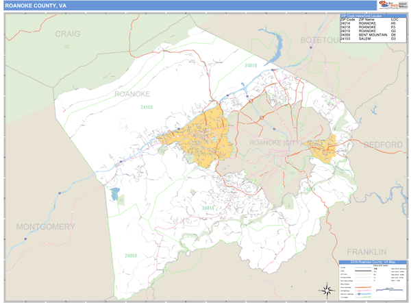 Roanoke County Virginia Zip Code Wall Map Maps Com Com   Roanoke Va 1 Grande 