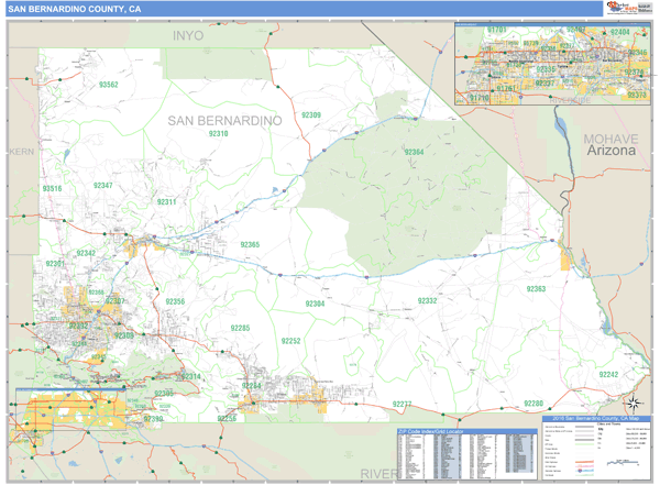 San Bernardino Zip Code Map County San Bernardino County, California Zip Code Wall Map | Maps.com.com