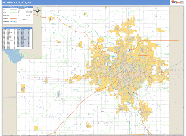 Sedgwick County Zip Code Map Sedgwick County, Kansas Zip Code Wall Map | Maps.com.com