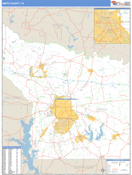 Smith County, Texas Zip Code Wall Map | Maps.com.com