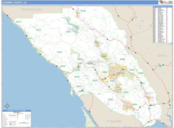 Sonoma County California Zip Code Wall Map Maps Com Com   Sonoma Ca Grande 