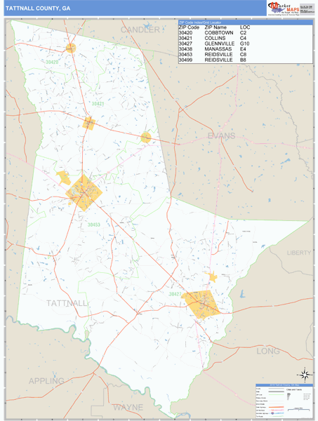 Tattnall County Georgia Zip Code Wall Map 8649