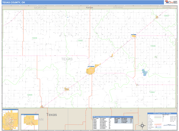 Texas County Oklahoma Zip Code Wall Map