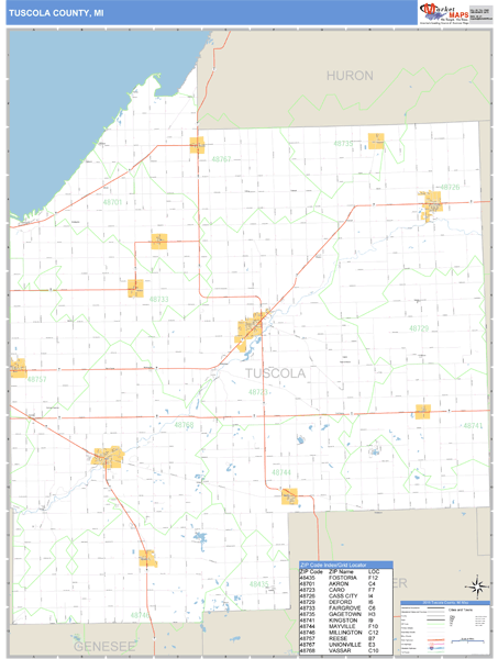 Tuscola County Michigan Zip Code Wall Map 9539