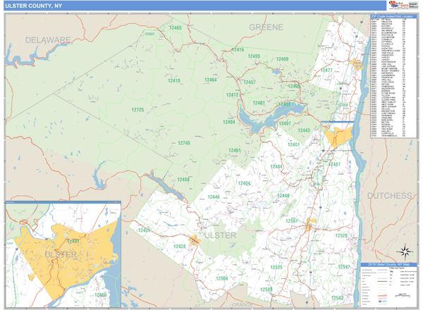 Ulster County, New York Zip Code Wall Map | Mapszu.com.com