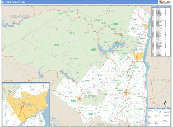 Ulster County New York Zip Code Wall Map 9852