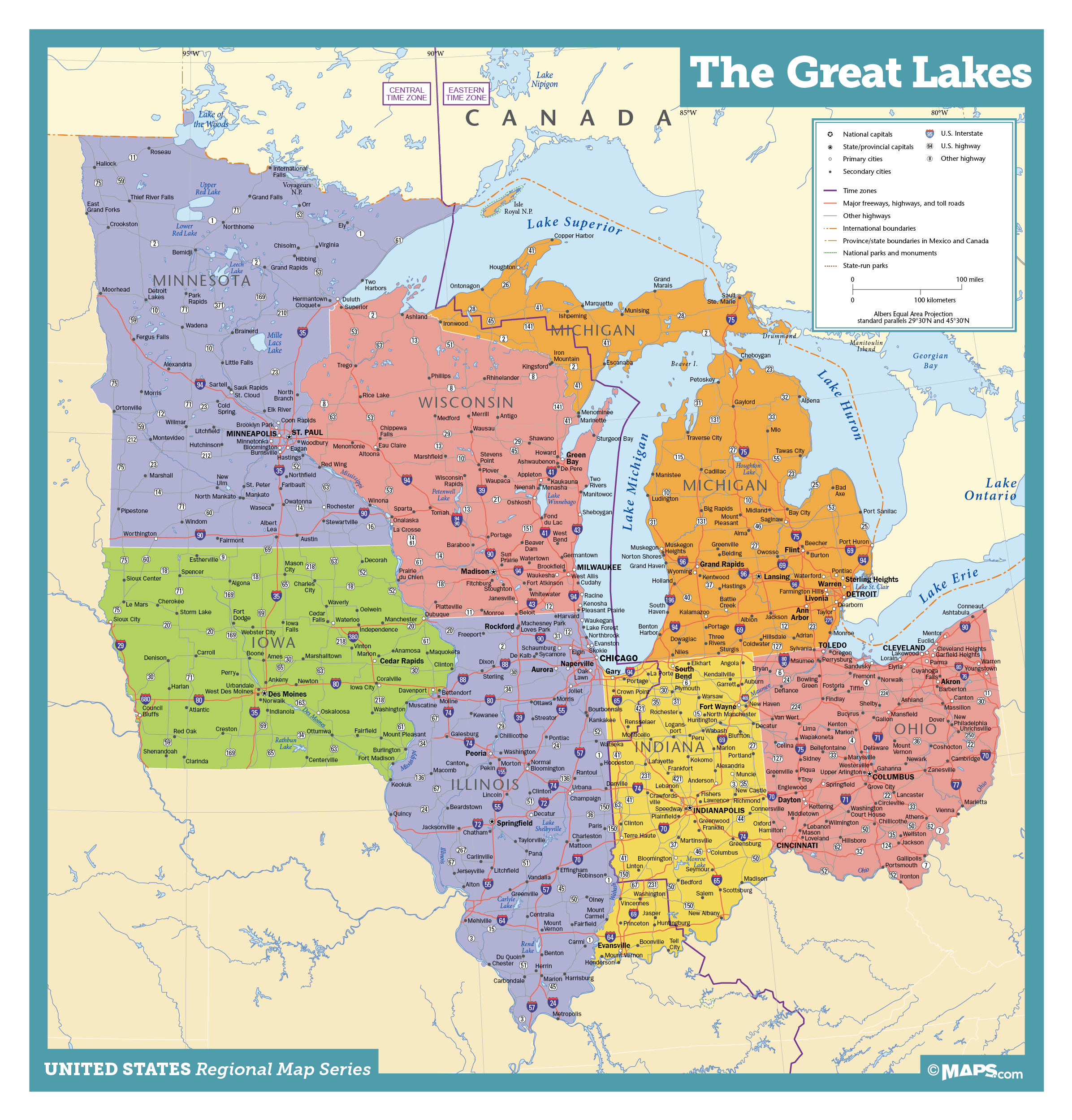 Map Of Great Lakes States Great Lakes States Wall Map | Maps.com.com