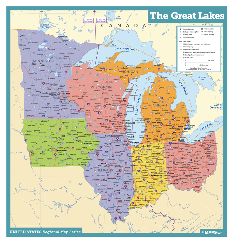 Great Lakes States Wall Map | Maps.com.com