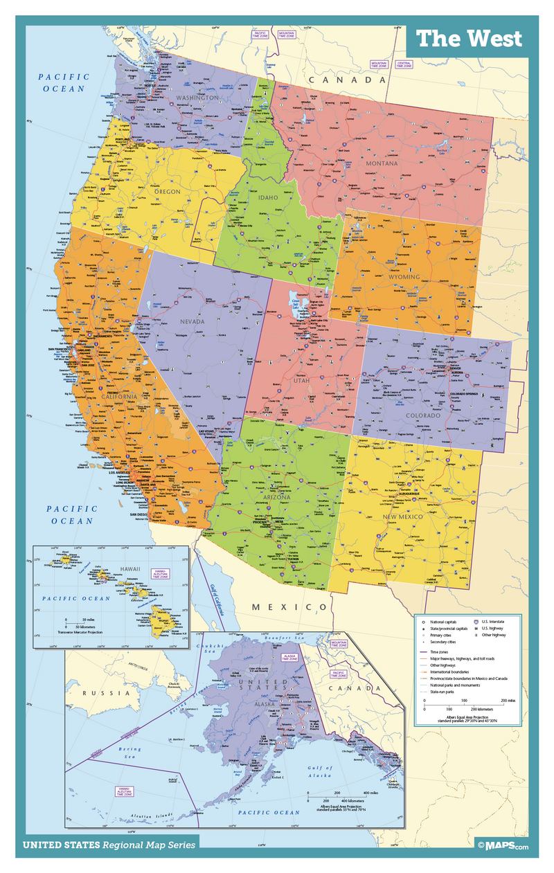 West Coast Wall Map Maps Com Com   Usa Region West Previewfull 800x 