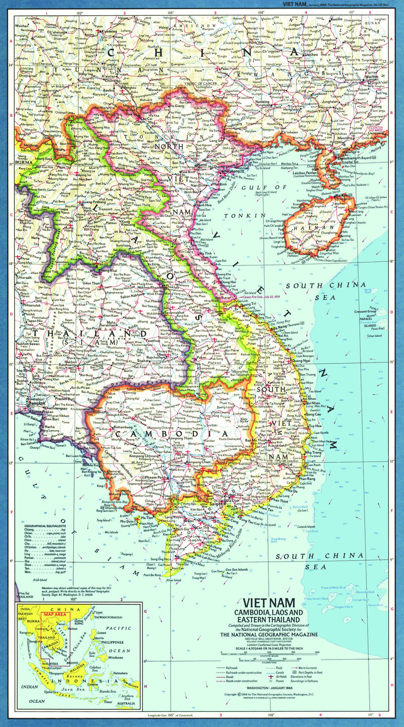 Vietnam, Cambodia, Laos And Eastern Thailand Map 1965 | Maps.com.com