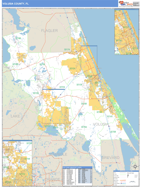 Volusia County Zip Code Map Volusia County, Florida Zip Code Wall Map | Maps.com.com