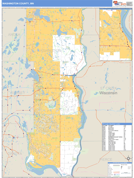 Zip Code Map Mn Washington County, Minnesota Zip Code Wall Map | Maps.com.com