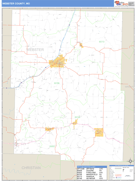 Webster County Missouri Zip Code Wall Map 5238