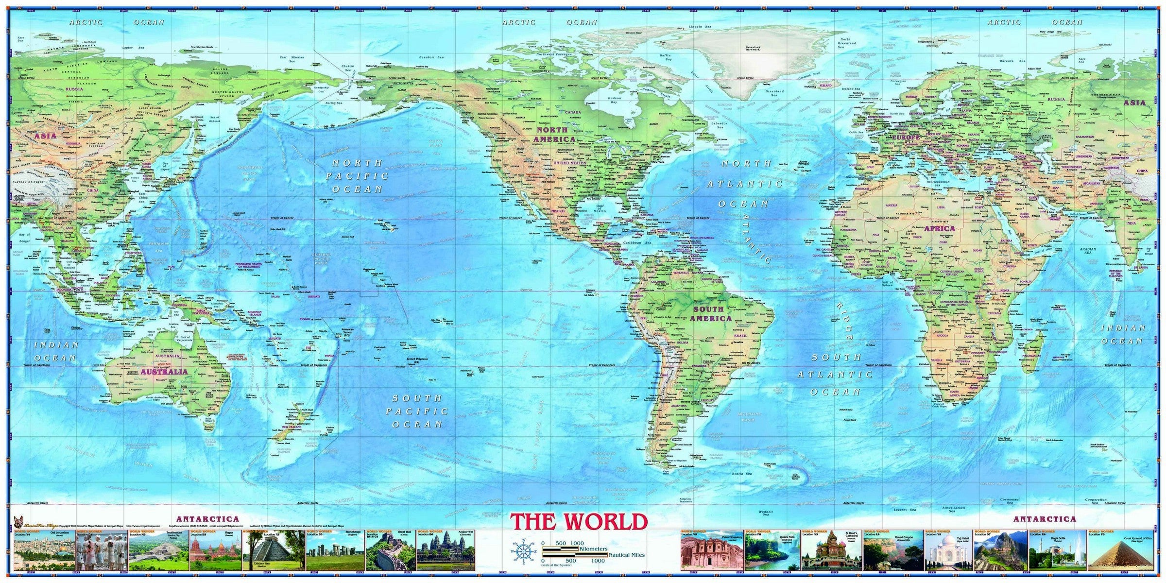 World Wall Map N America Centered 0490