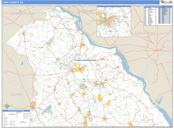 York County, Pennsylvania Zip Code Wall Map | Maps.com.com