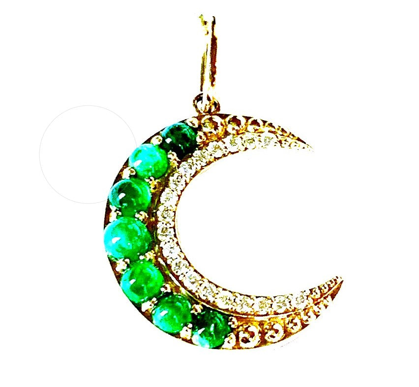 14K crescent moon emerald & diamond charm pendant MP3235E