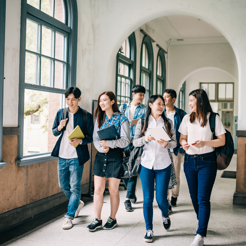 Students mingling in a hallway