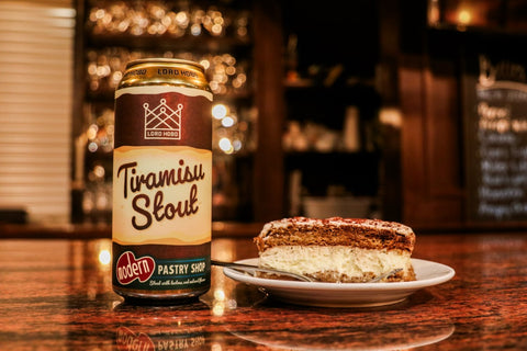 tiramisu stout with tiramisu pastry on bar table