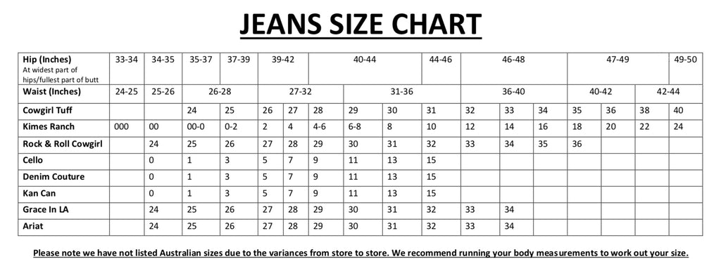 Womens Pant Size Chart