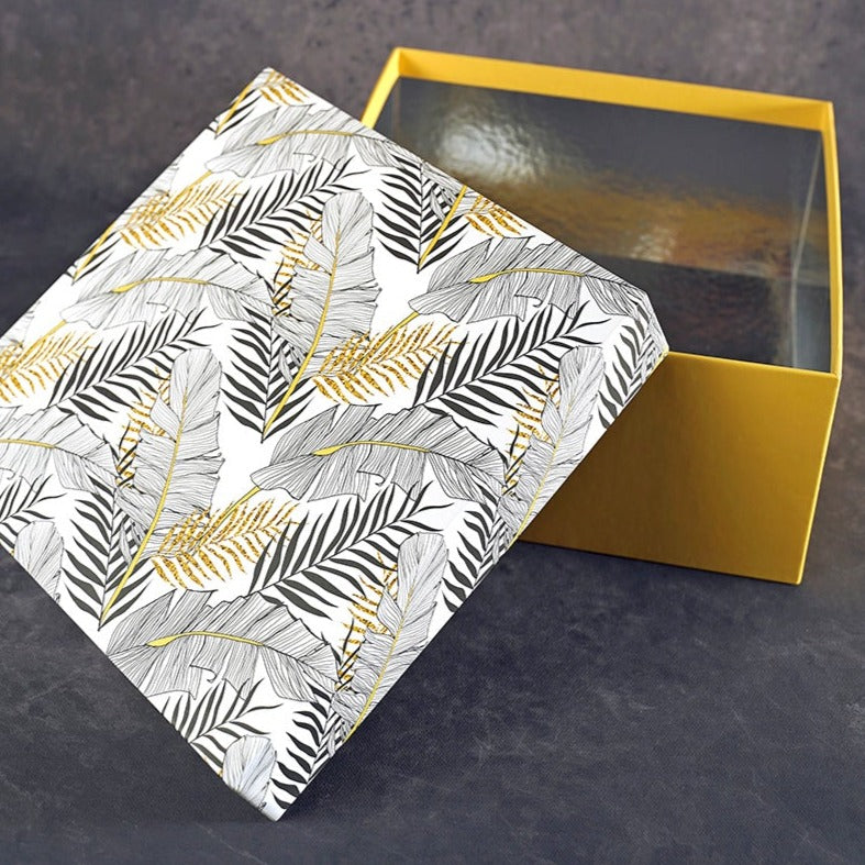 Golden Fronds Design Tall Square Gift Box (Bold Collection)