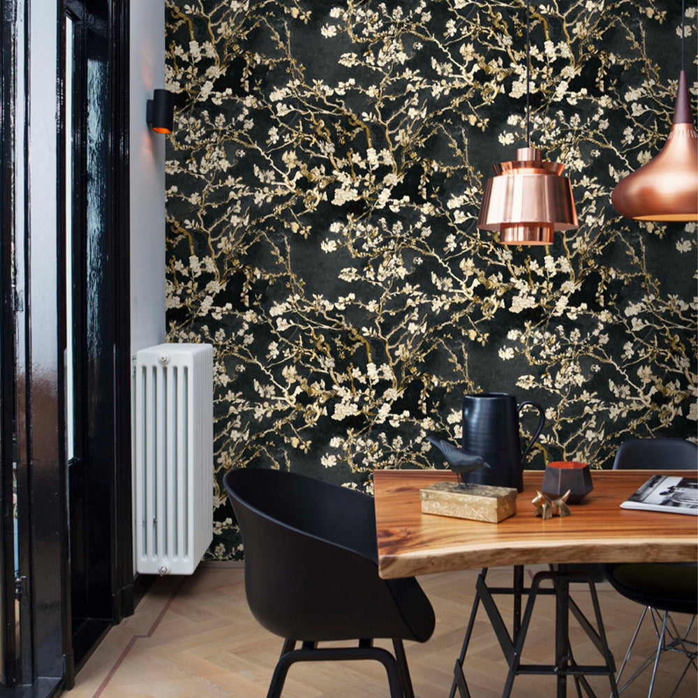 Wallpaper VanGogh Blossom umbra grey  Wallpaper from the 70s