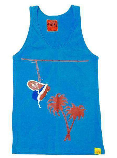 Team Phun Palm trees and powerlines vest top/ neon blue