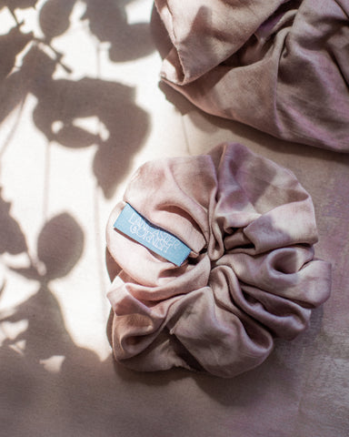 Pale pink large scrunchie with leaf shadows