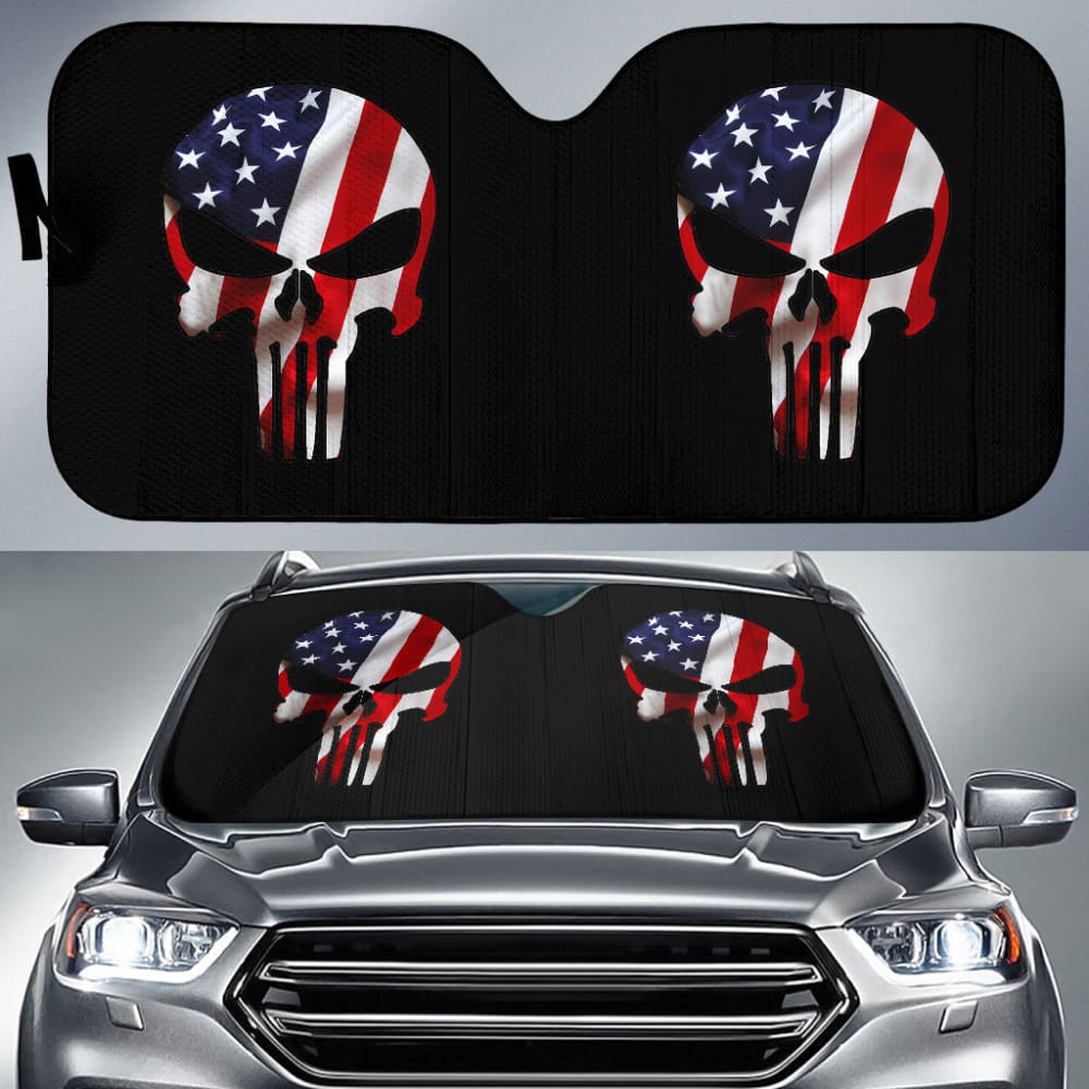 American Flag Punisher Skull Car Auto Sun Shades 213003