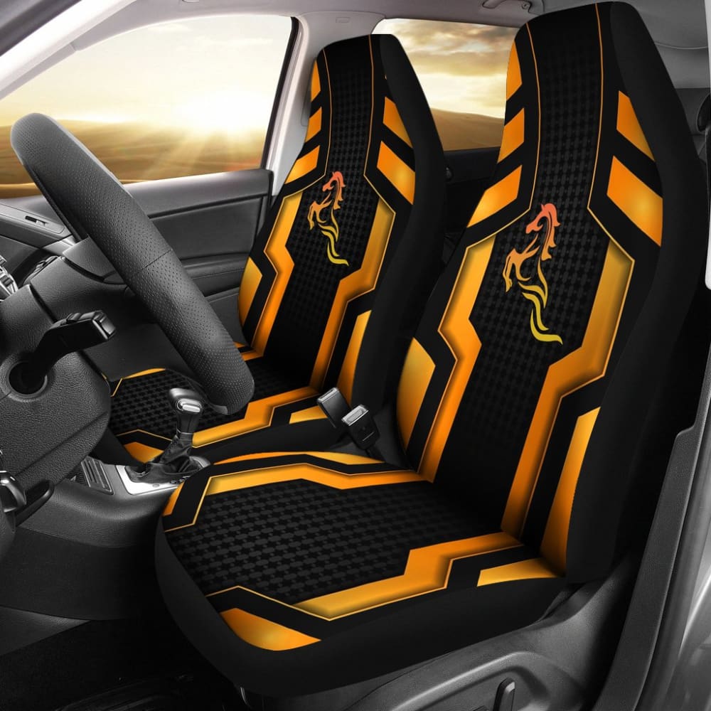 Black Orange Horse Mustang Metallic Style Printed Car Accessories Car Seat Covers 211407