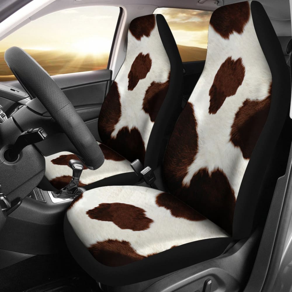 Brown Cowhide Printed Car Seat Covers