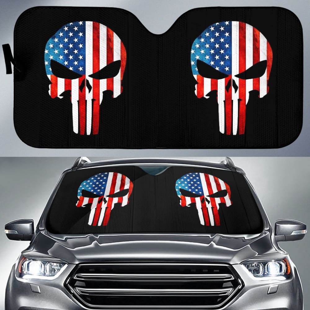 Punisher Skull Military American Flag Car Auto Sun Shades