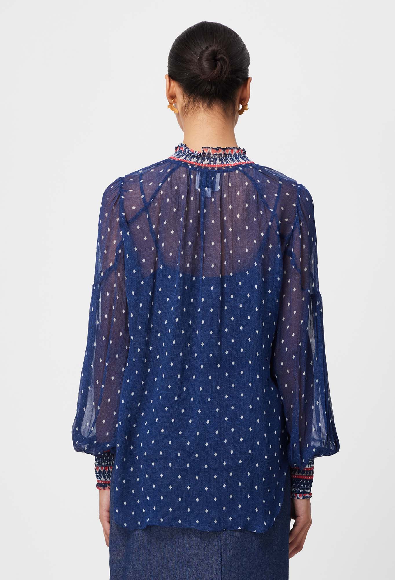 Phoenix Viscose Chiffon Blouse in Lapis Spot