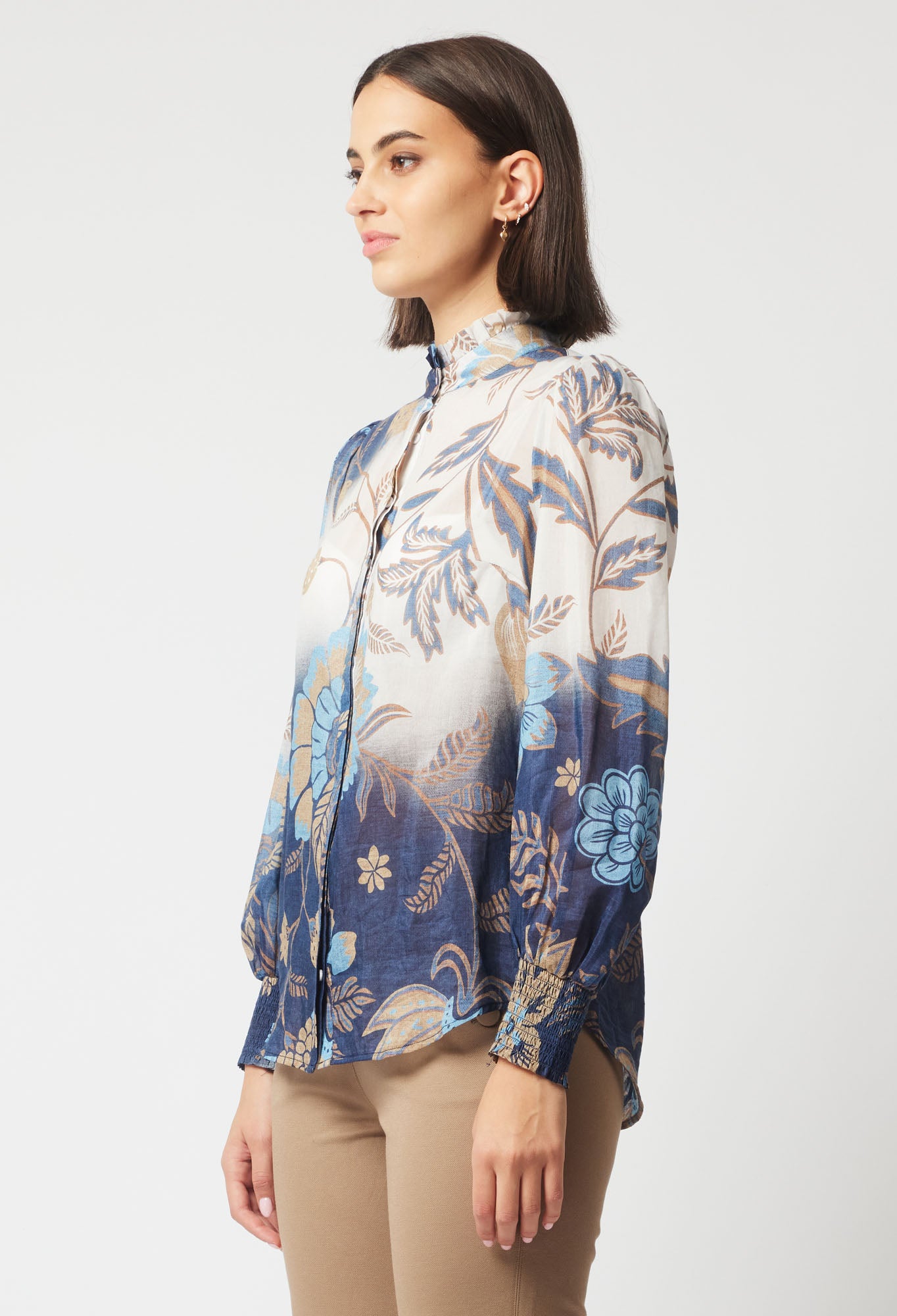 Dynasty Cotton Silk Shirt in Lotus Flower