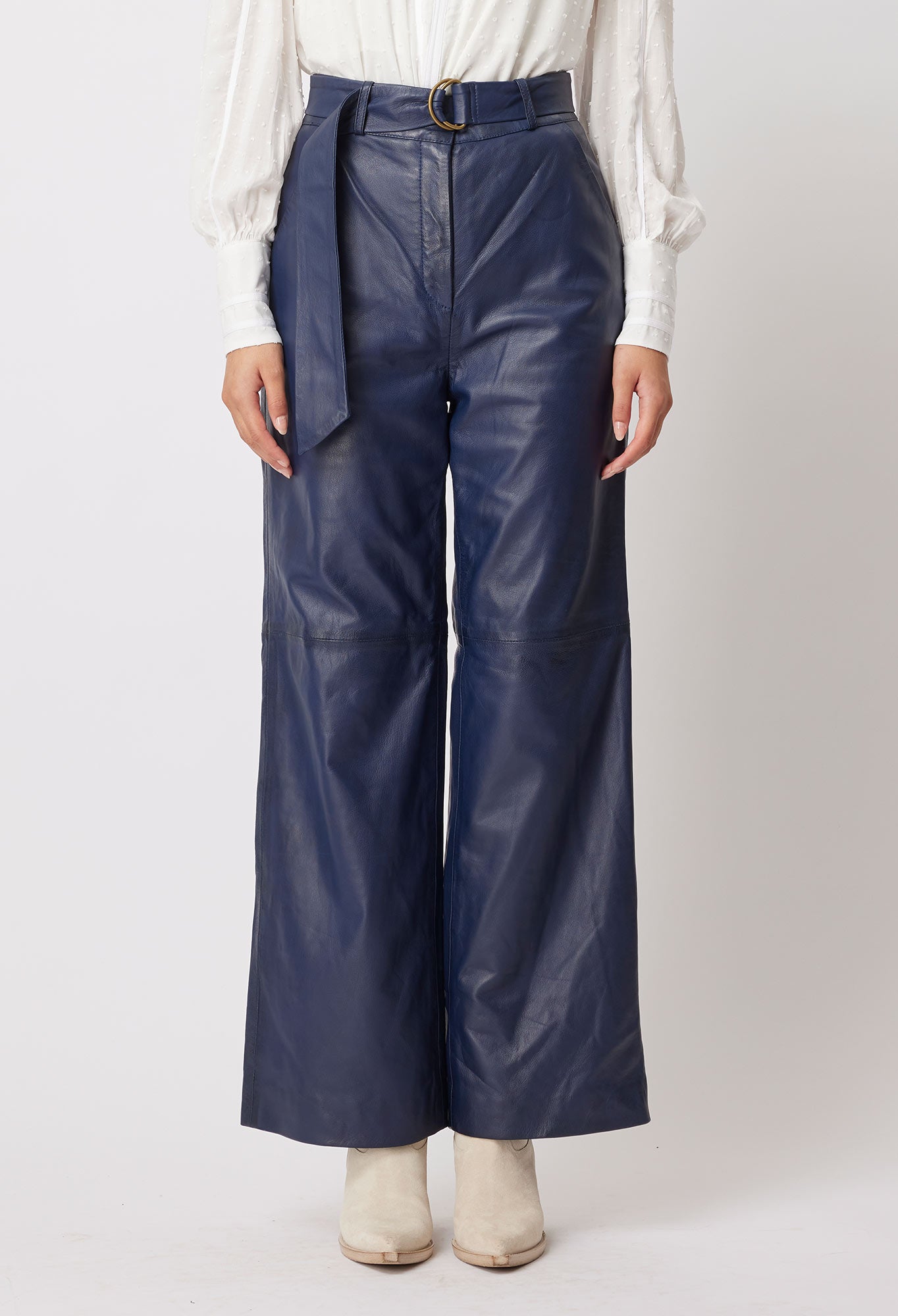 Halston Leather Pant in Navy