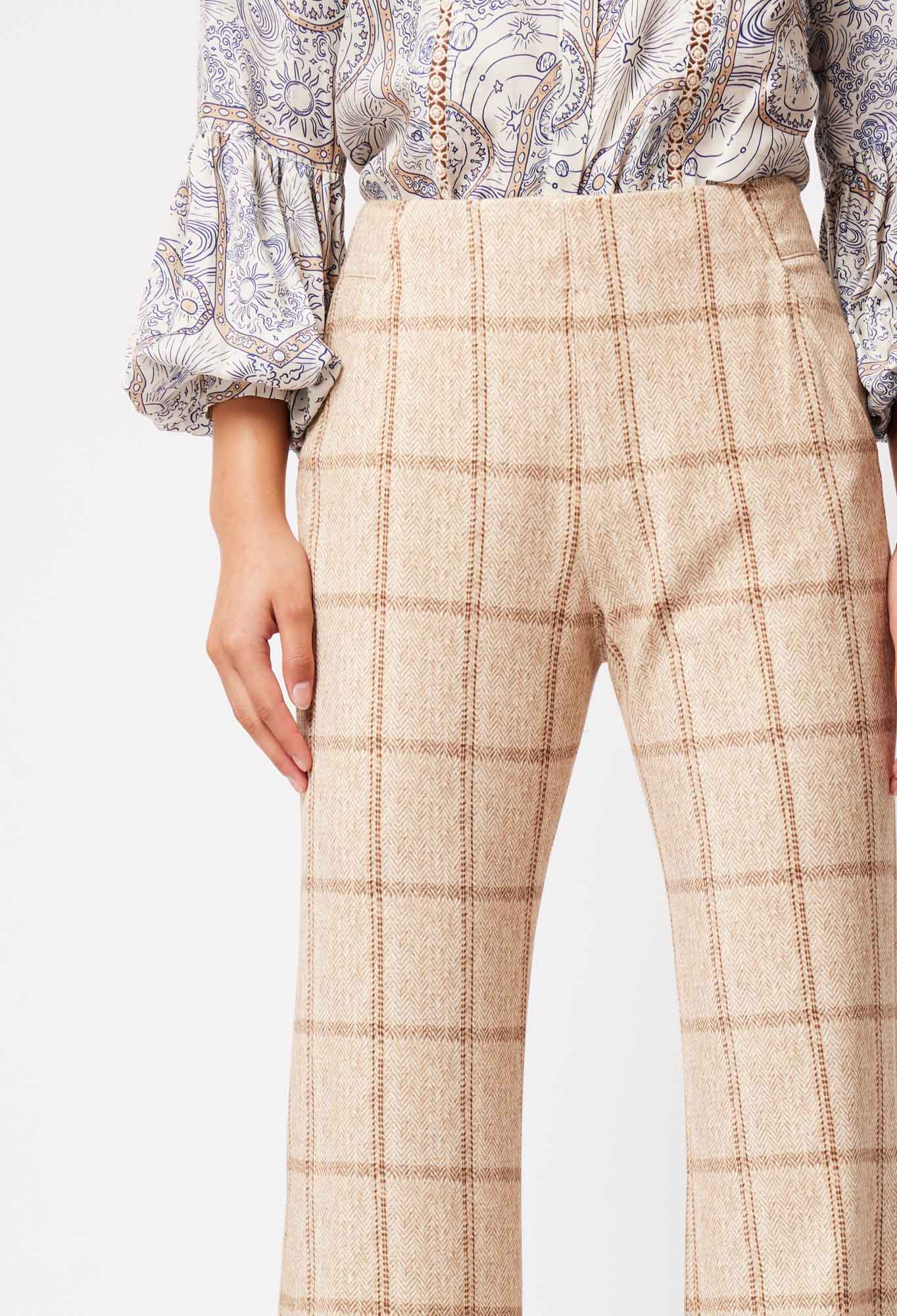 Getty Ponte Pant in Oatmeal Check