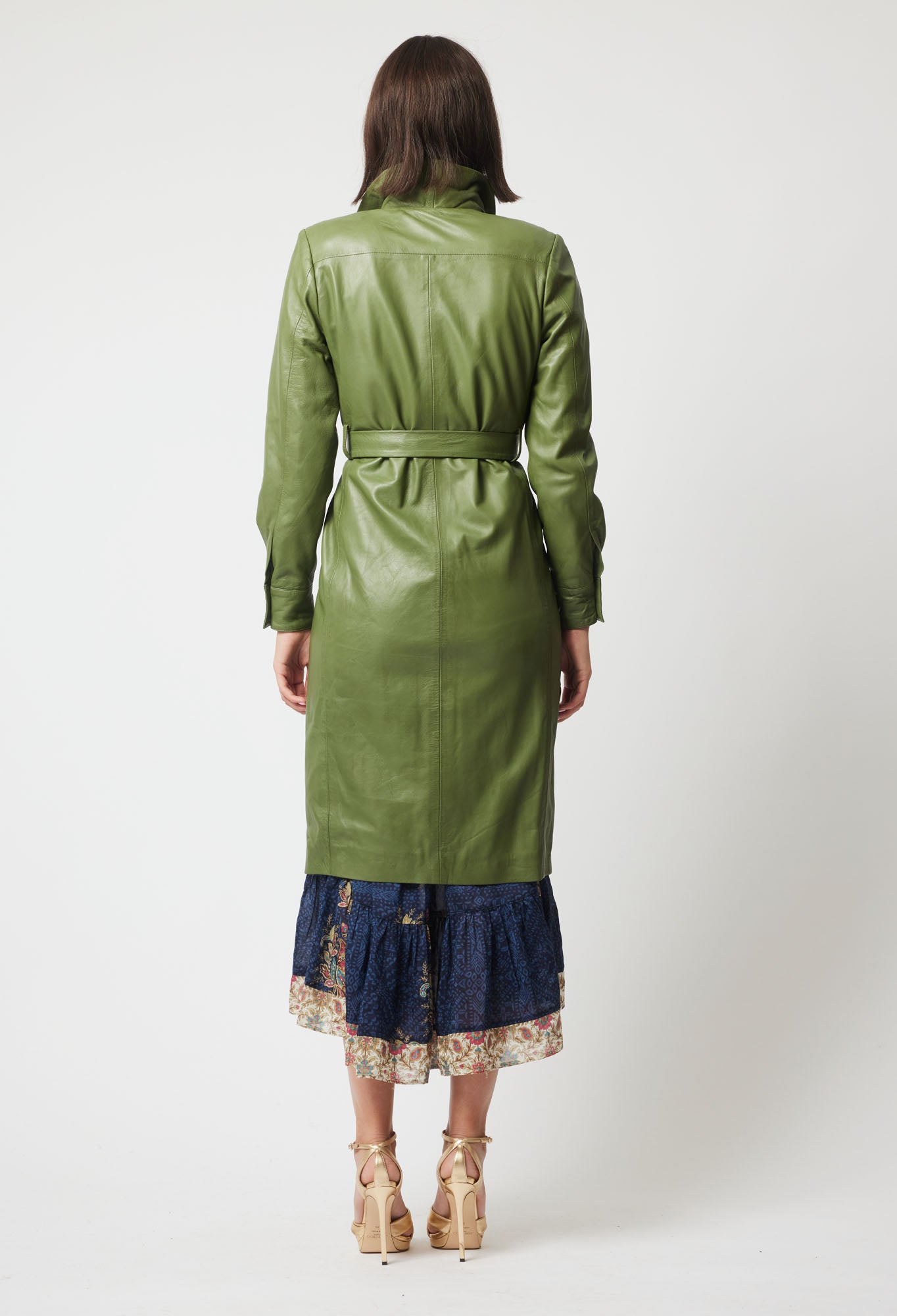 Loren Leather Shirt Dress in Sage