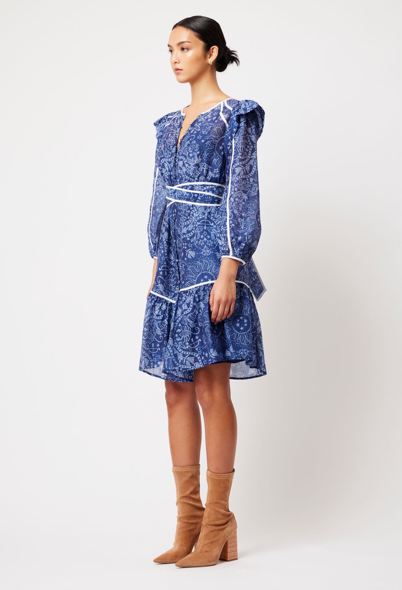 Astra Cotton Silk Dress in Zodiac Print