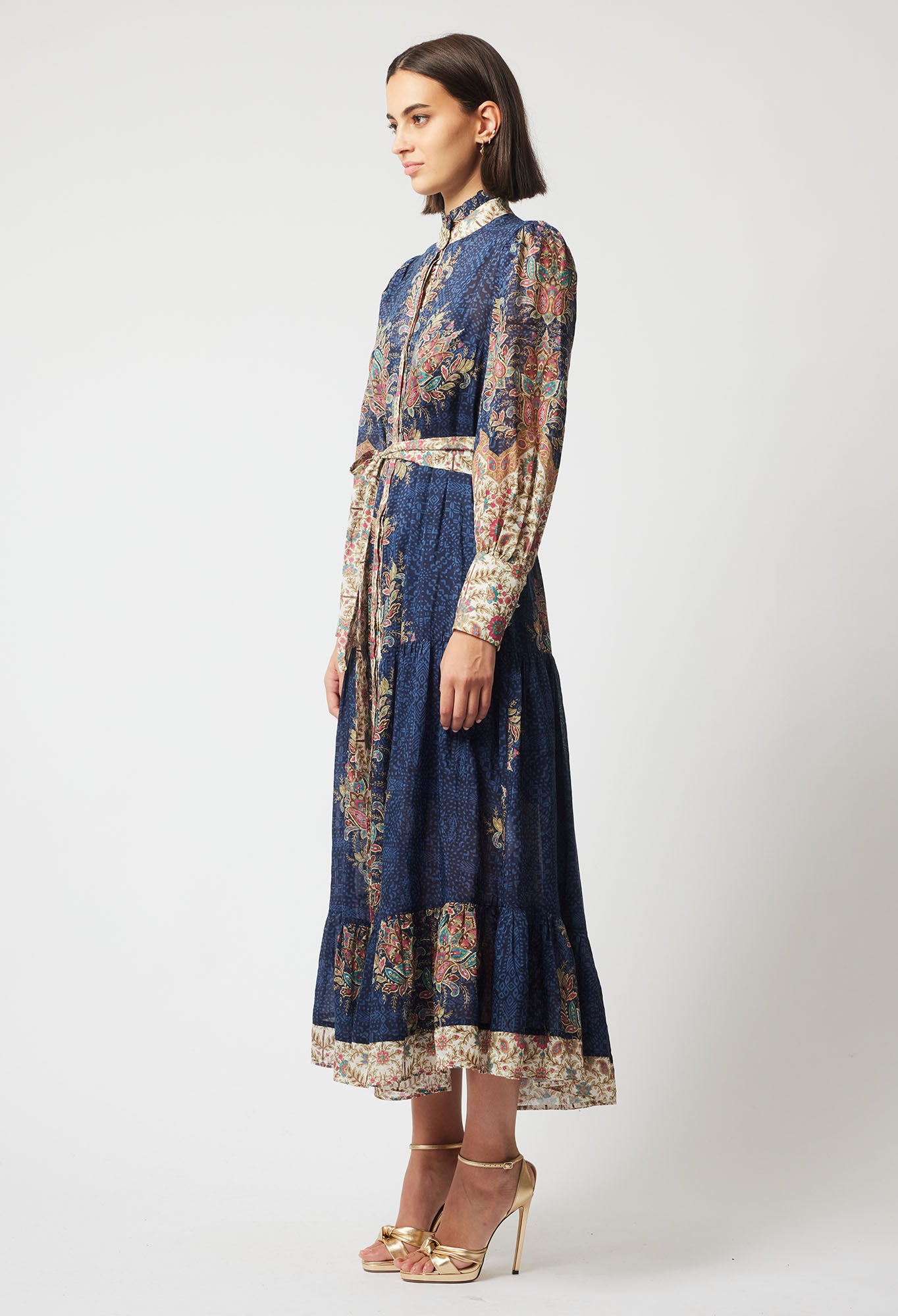 Imperial Cotton Silk Maxi Dress in Oriental Print