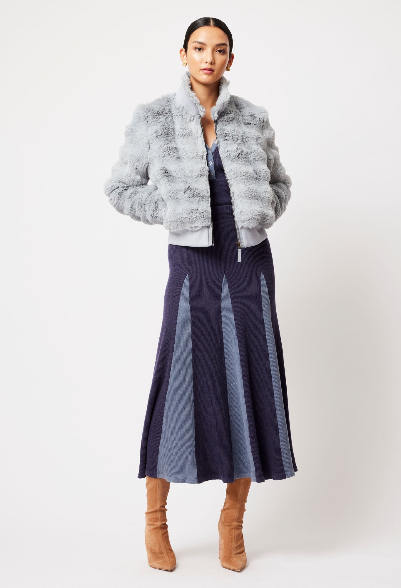 Stella Faux Fur Bomber Jacket in Ice Blue