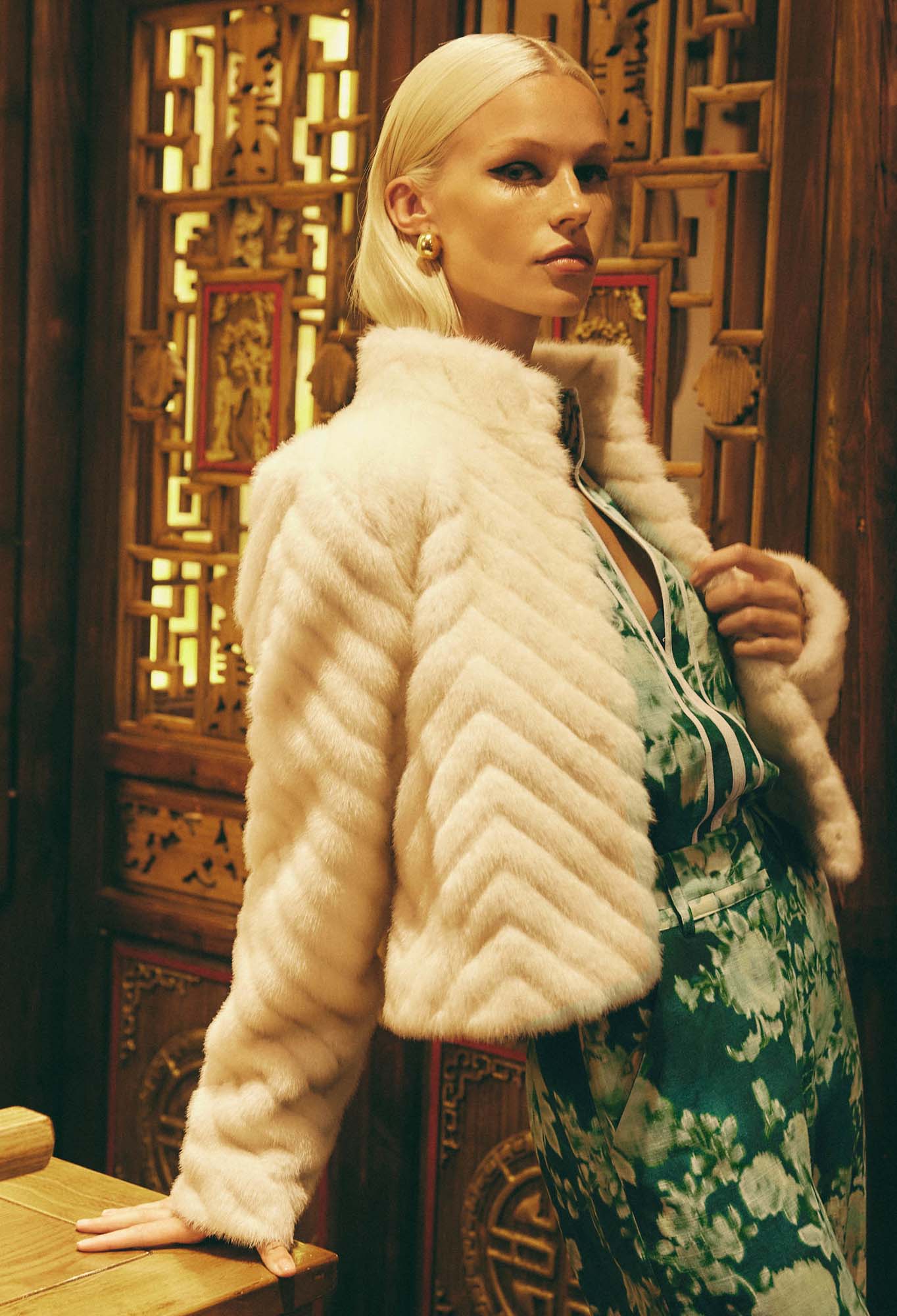 Altair Faux Fur Jacket in Porcelain