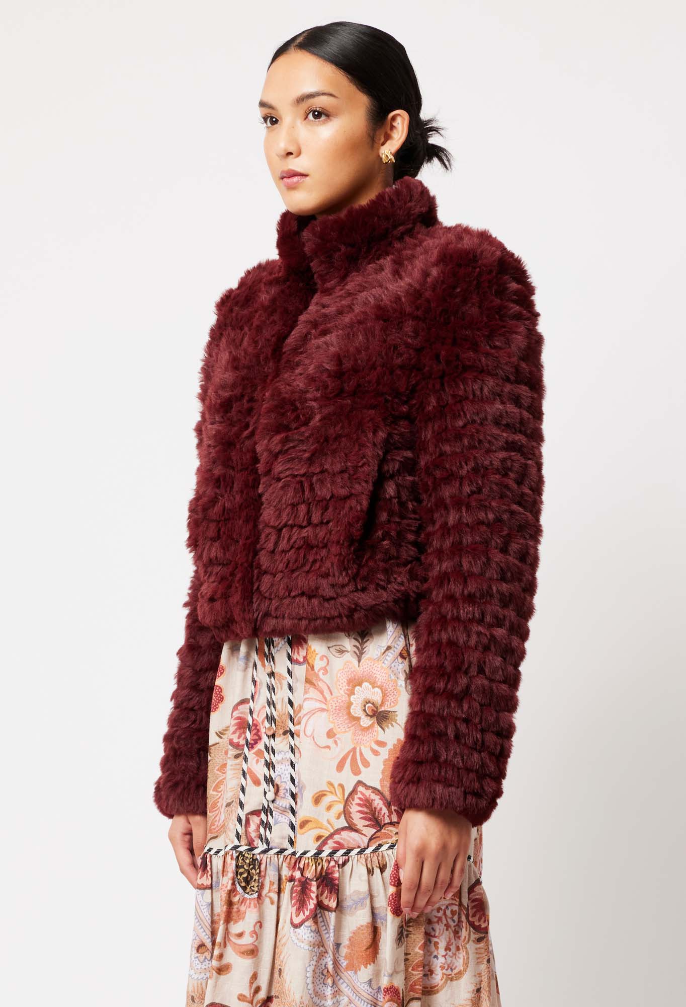 Altair Faux Fur Jacket in Scarlet