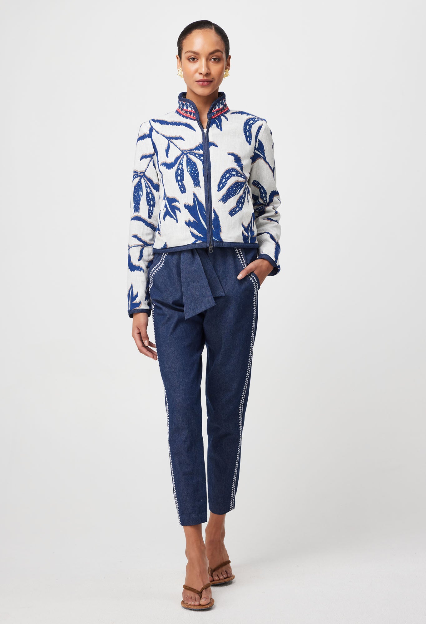 Delray Reversible Embroidered Cotton Jacket in Palm Shadow