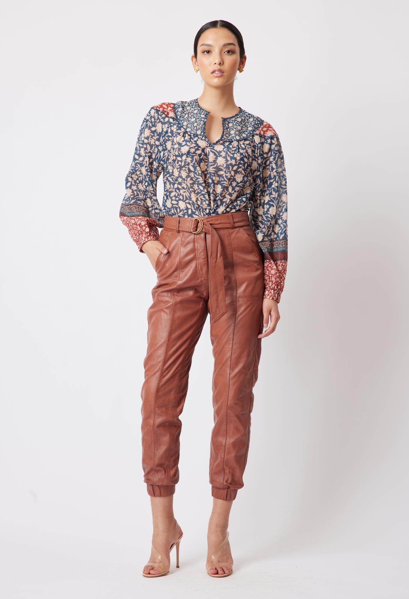 Tallitha Leather Pant in Rust